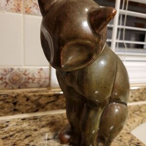 Vintage 1970s Green With Gold 9 X 6 Inch Cat Figurine